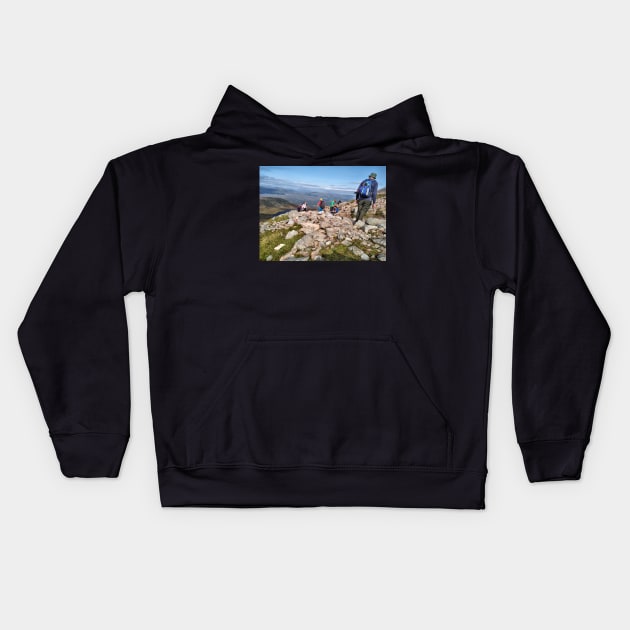 Climbers make their way up the steep path on Ben Nevis Kids Hoodie by richflintphoto